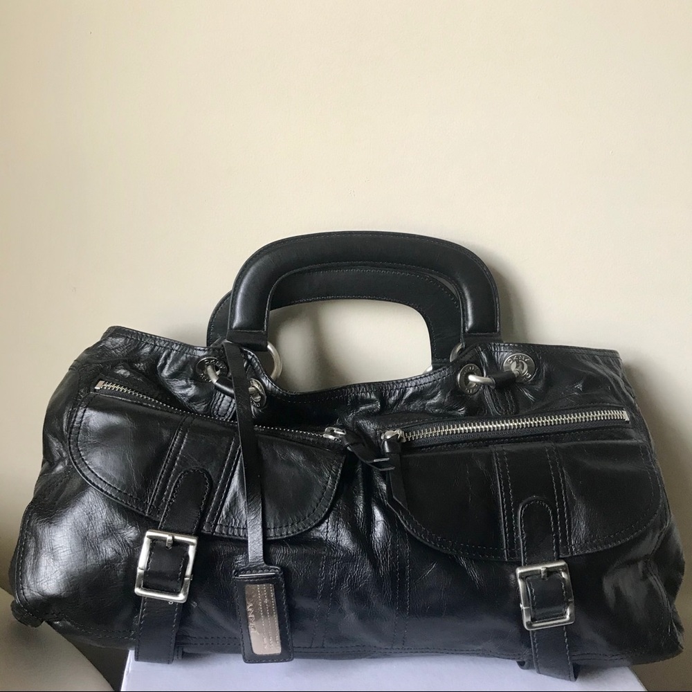 DKNY Soft Cracked Leather Handbag in Black